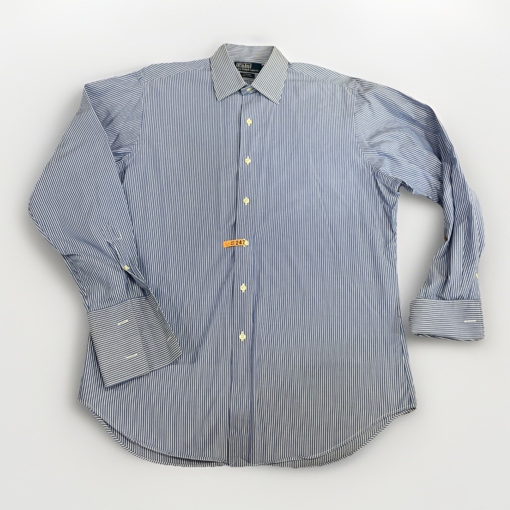 VTG Polo Ralph Lauren Curham Dress Shirt 16.5 33 Classic Blue Stripe French Cuff